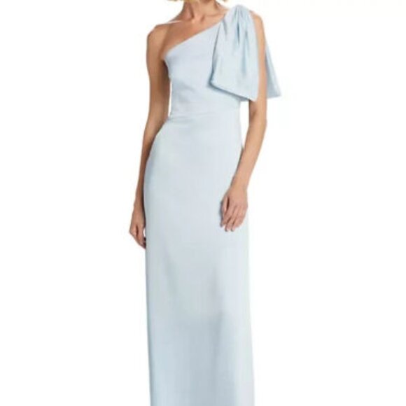 Sachin & Babi Ice Blue Chelsea One-Shoulder Crinkle Georgette Gown